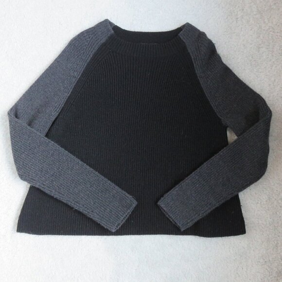 Eileen Fisher XXS 2 Tone Gray Color Block Oversized Fine Merino Wool Sweater - Picture 2 of 15